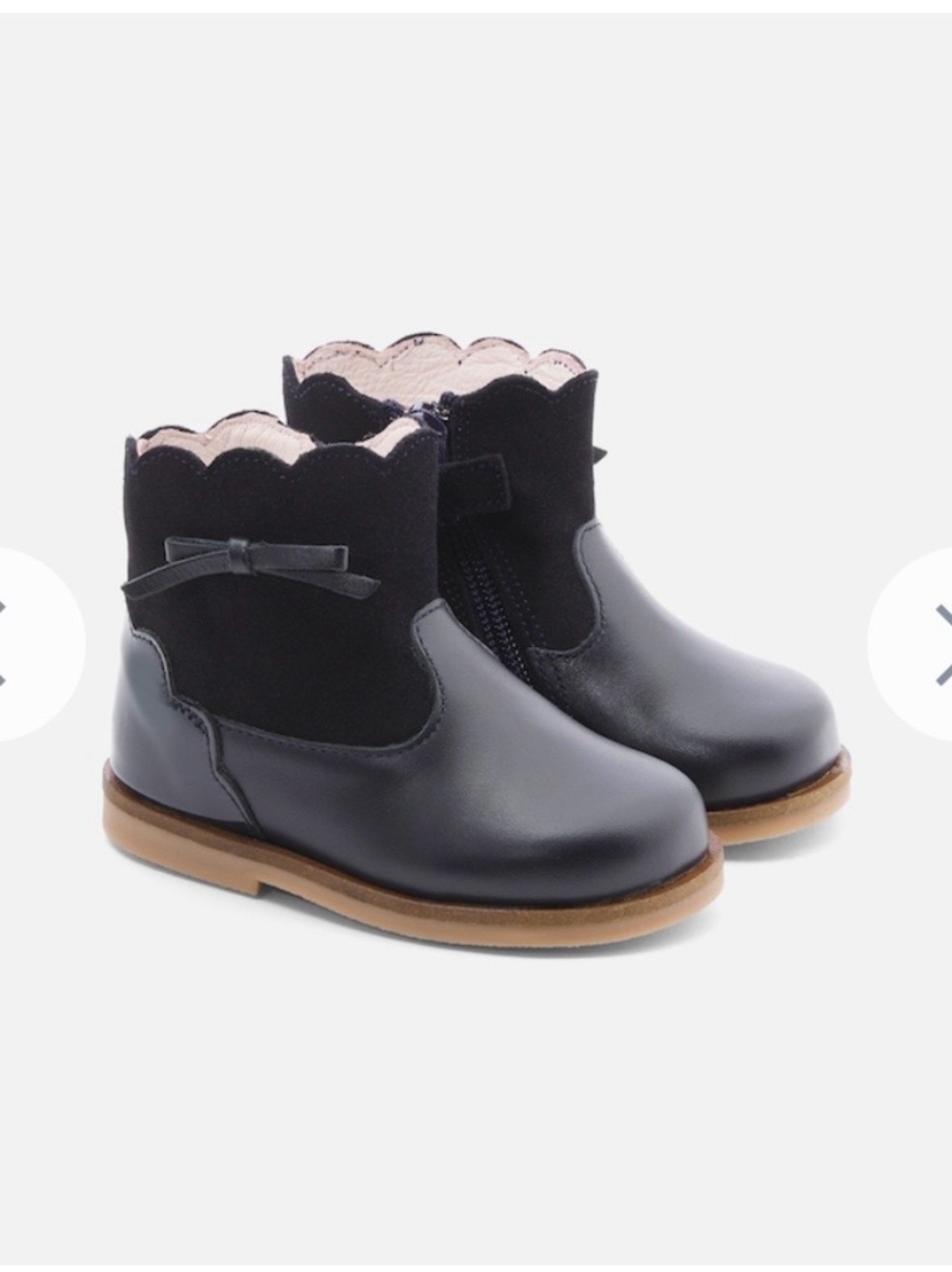 Jacadi Paris Girls' Navy Scallop-Top Ankle Boots with Bow Accent Size 24/T8